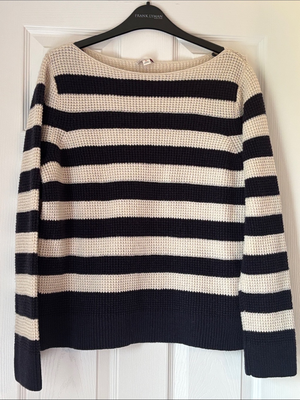 GAP Navy and Cream Striped Crewneck Sweater